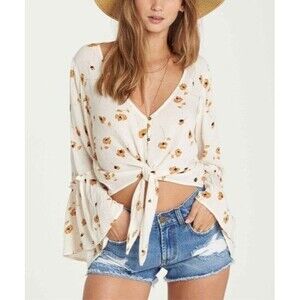 Darling BILLABONG "Lust Wild Top" Tie-Up Crop Top w/Bell Sleeves Size Small
